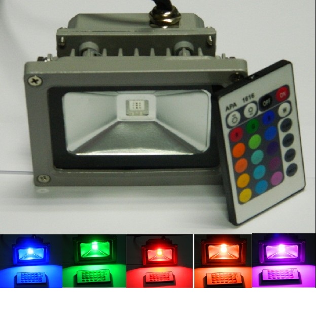 FOCO LED RGB CON MANDO MULTICOLOR exterior cualquier color con el mando a distancia funcion de parpadeo 10w terraza fiesta discoteca tienda escaparate